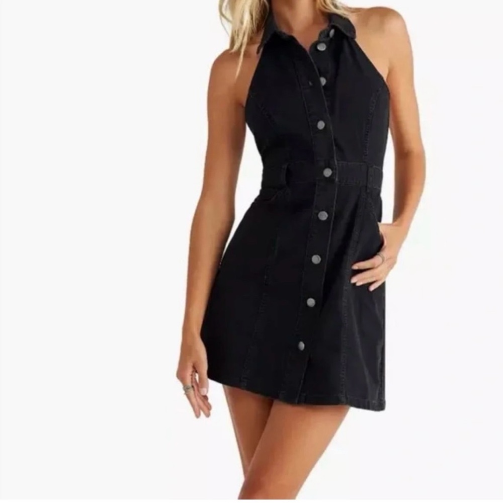 Free People Black Denim Halter Dress
